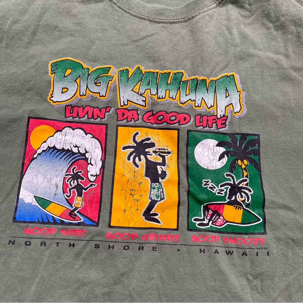 Vtg Big Kahuna‎ Reggae North Shore Hawaii Travel Green Shirt Mens Size XL - Picture 2 of 6